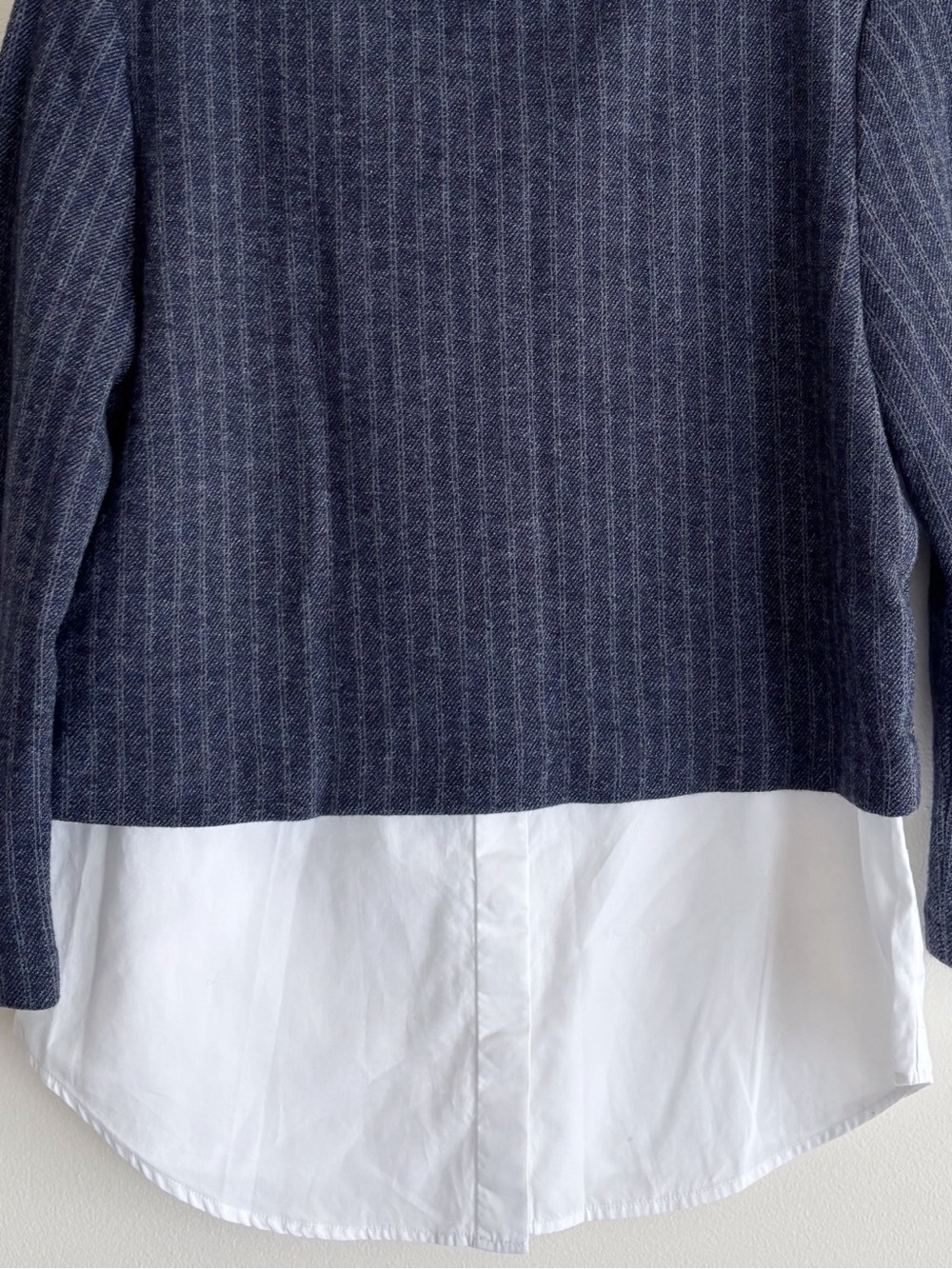 Theory Navy Wool Blend Knit Sweater Shirt Orlene Stripe Medium - Picture 4 of 8